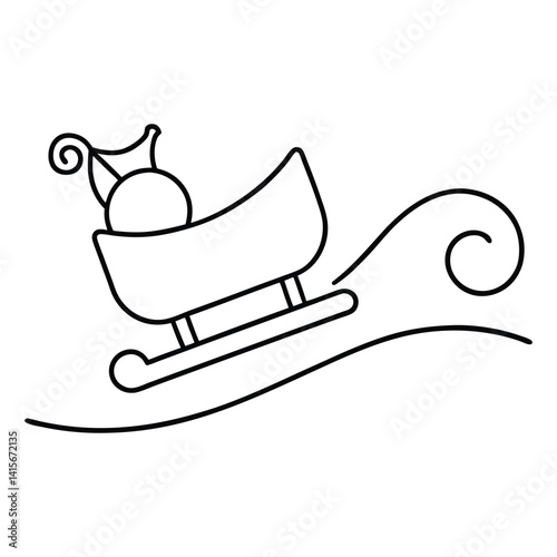 coloring book for 2 years baby A sleigh sliding down a snowy hill on white background.