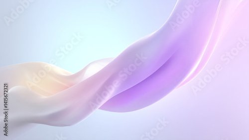 Soft gradient waves in pastel colors create elegant abstract backdrop, featuring smooth flowing curves and calming atmosphere. blend of light purple, pink, and blue adds serene touch