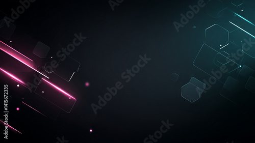 modern tech inspired backdrop featuring geometric shapes, glowing lines, and dark gradient background creates futuristic and dynamic atmosphere