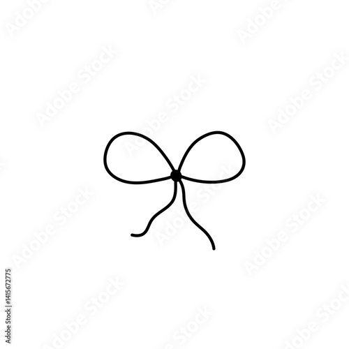 Doodle ribbon bow with knot. Gift bow for present element