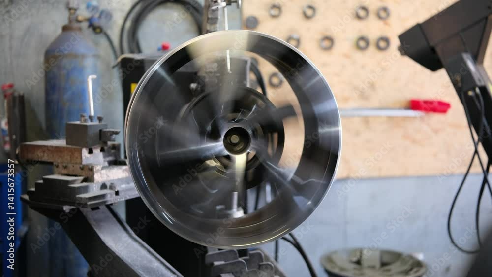 Car disk spinning on repair machine Car disk spinning on repair machine
