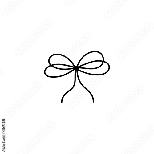 Doodle ribbon bow with knot. Gift bow for present element