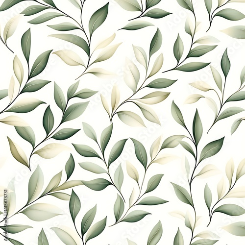 Elegant Leaf Pattern Background with Soft Green and Cream Tones for Design Projects