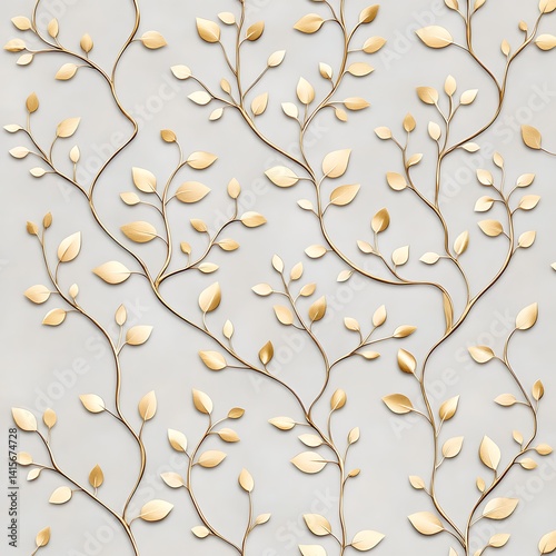Elegant Gold Leaf Pattern on Soft Beige Background for Modern Design Projects