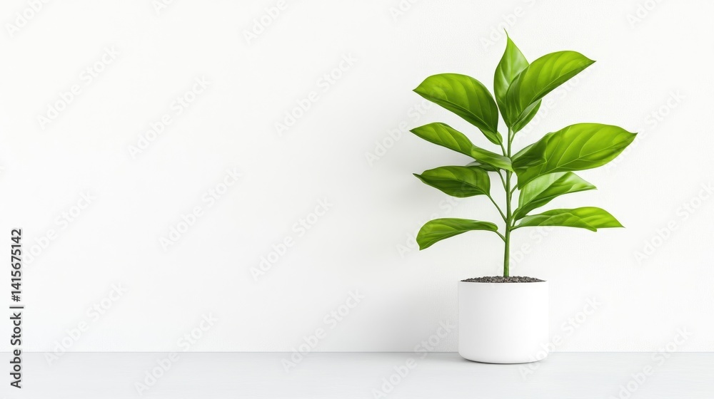 Fresh greenery in a simple white pot. A healthy plant adds a touch of life to a clean, modern interior Fresh greenery in a simple white pot. A healthy plant adds a touch of life to a clean, modern interior