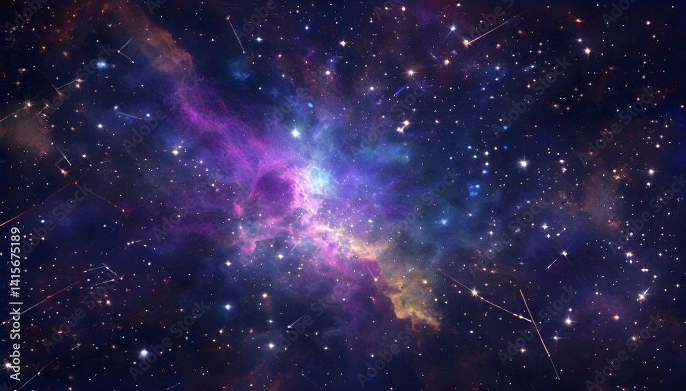 Naklejka premium Vibrant Nebula Surrounded By Starry Cosmos And Celestial Bodies