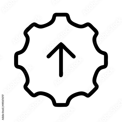 upgrade gear outline with upward arrow - flat stroke icon for apps and websites
