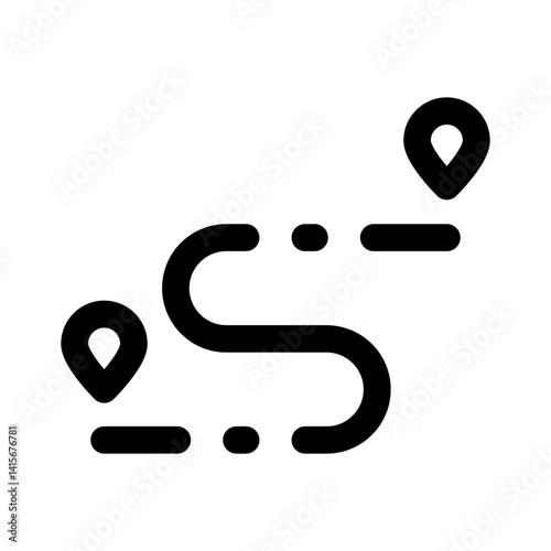 roadmap winding path outline with three location markers - flat stroke icon for apps and websites
