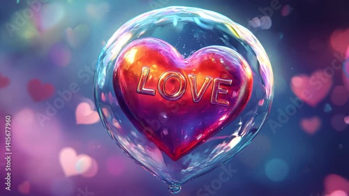 Vibrant Heart Shaped Bubble Filled with Love and Colorful Emotions, Surrounded by Joyful Hearts