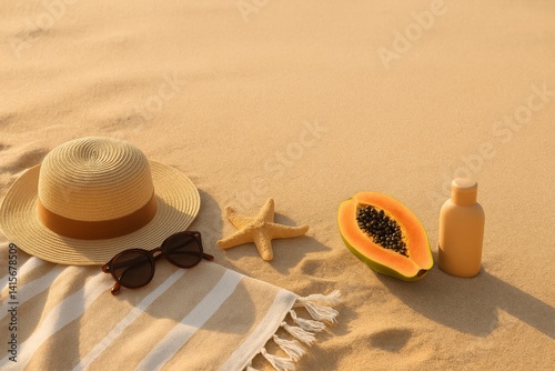 Relaxing at the Beach With a Hat, Sunglasses, and an Open Book on a Sunny Day...