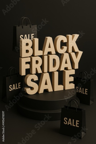 Exciting Black Friday Sale With Prominent Text and Shopping Bags Displayed