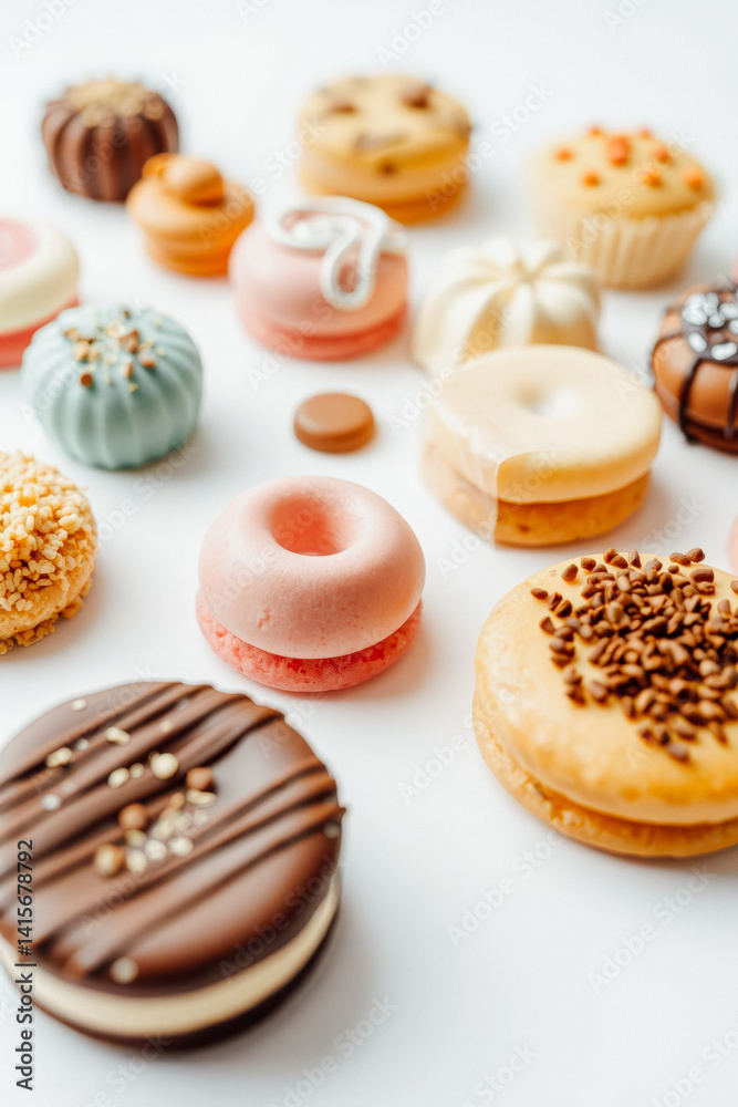 Assortment of Colorful Decorated Cakes and Pastries