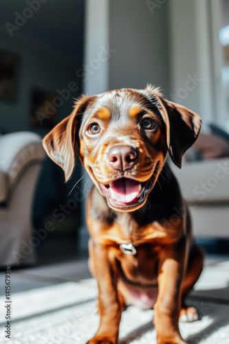 Obraz na płótnie Adorable Brown Puppy with Open Mouth w salonie