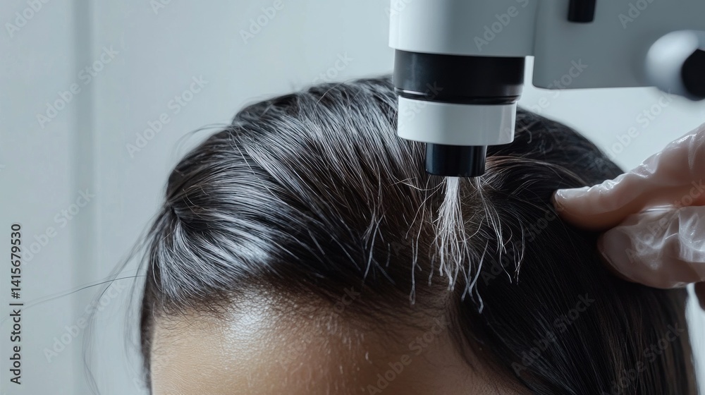 trichoscope scanning hair roots on scalp model on white trichoscope scanning hair roots on scalp model on white