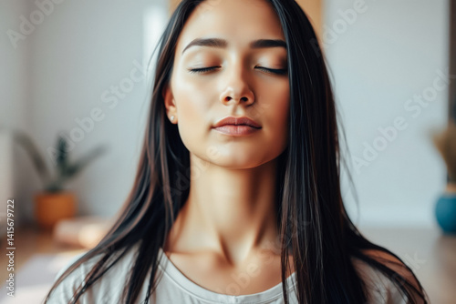Obraz na płótnie Serene Young Woman in Meditation Pose w salonie
