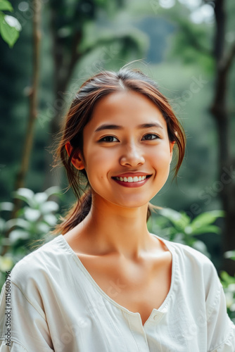Smiling Asian Woman Outdoors Portrait