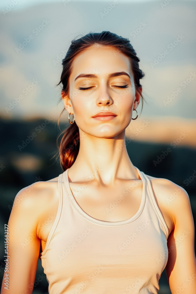 Woman in Outdoor Yoga Pose at Sunset