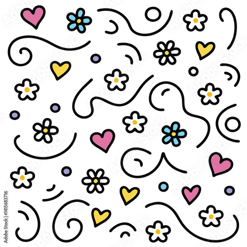 Cute floral and heart pattern
