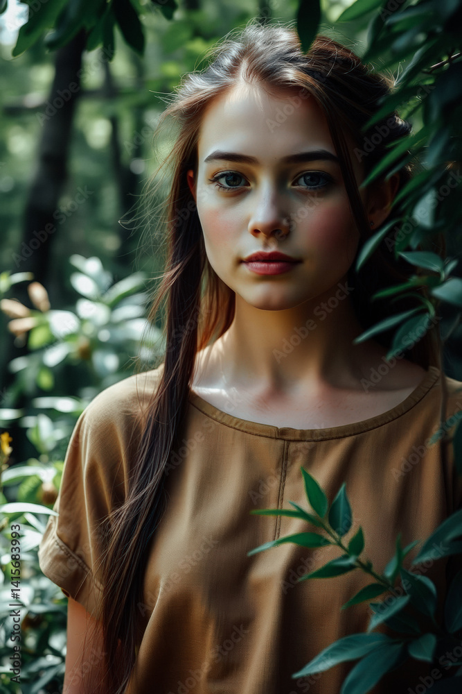 Teenage Girl in Nature, Stylish Outfit