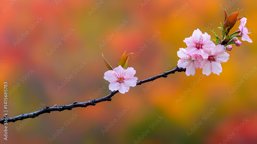 Delicate Pink Cherry Blossoms Against An Autumnal Background