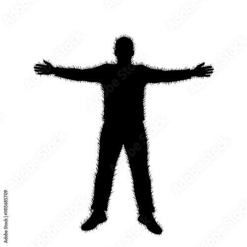 Mindful Person Lying on Grass Arms Spread Outdoor Silhouette Vector