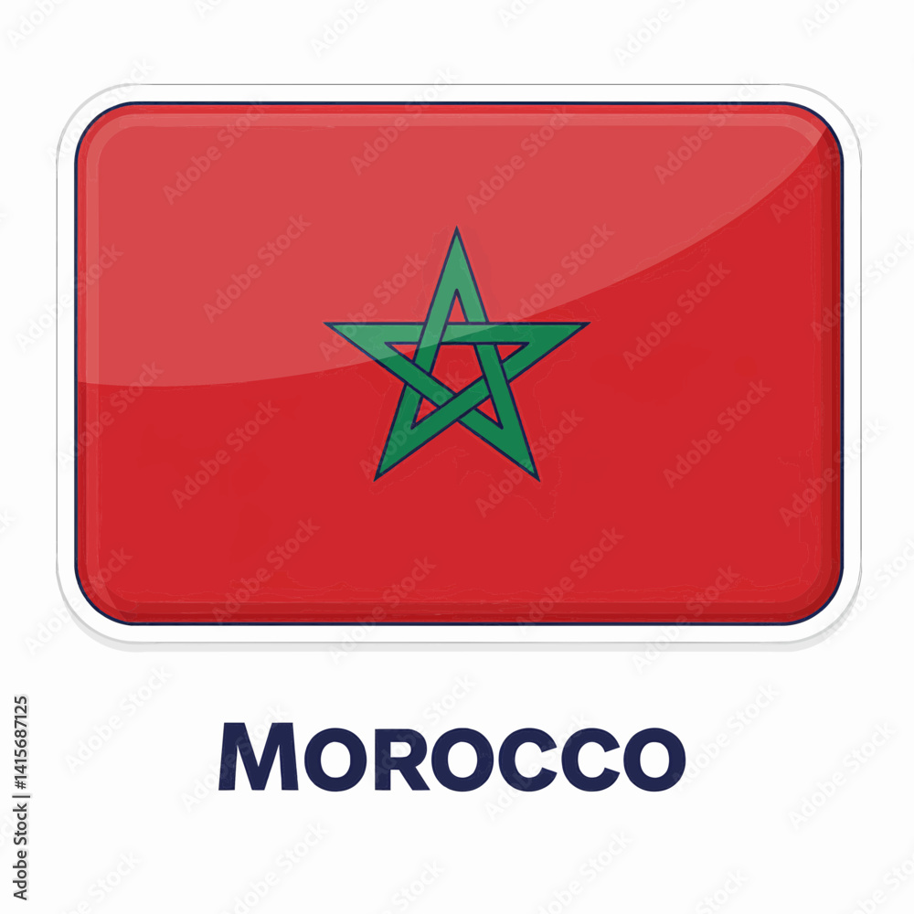 A clear digital illustration of the rectangular flag of morocco. Below the flag, the word A clear digital illustration of the rectangular flag of morocco. Below the flag, the word