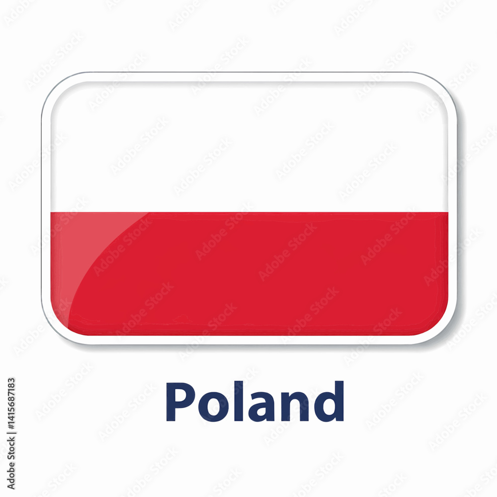 A clear digital illustration of the rectangular flag of poland. Below the flag, the word A clear digital illustration of the rectangular flag of poland. Below the flag, the word