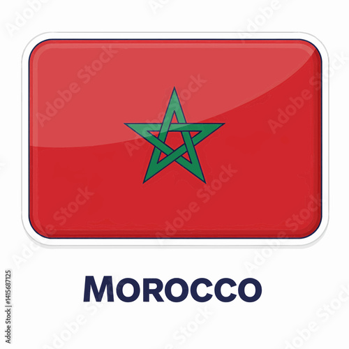 A clear digital illustration of the rectangular flag of morocco. Below the flag, the word "morocco" is written on a white background. Vector illustration.