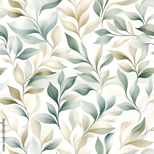 Elegant and Soft Green Leaf Pattern on Light Background Design for Wallpaper and Textiles