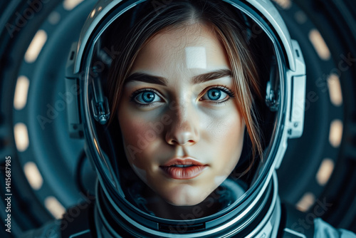 Obraz na płótnie Astronaut Woman in Space Suit, Close-Up Portrait w salonie