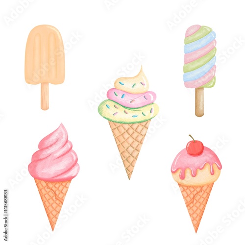 Pink & Cream Hello Summer Watercolour Ice Cream Pinterest Pin (5000 x 5000 px) - 1
