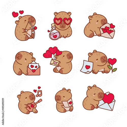 Beige and Red Cute Capybara Valentine's Day Gift Tags A4 (5000 x 5000 px) - 1