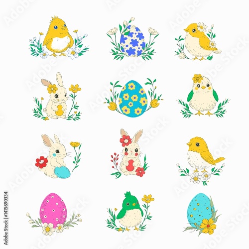 Green Beige Cute Illustrated Stickers Document (5000 x 5000 px) - 1