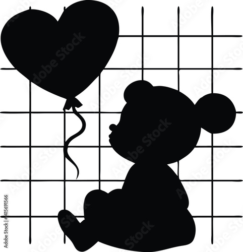 Silhouette Baby Holding Heart Balloon Clipart