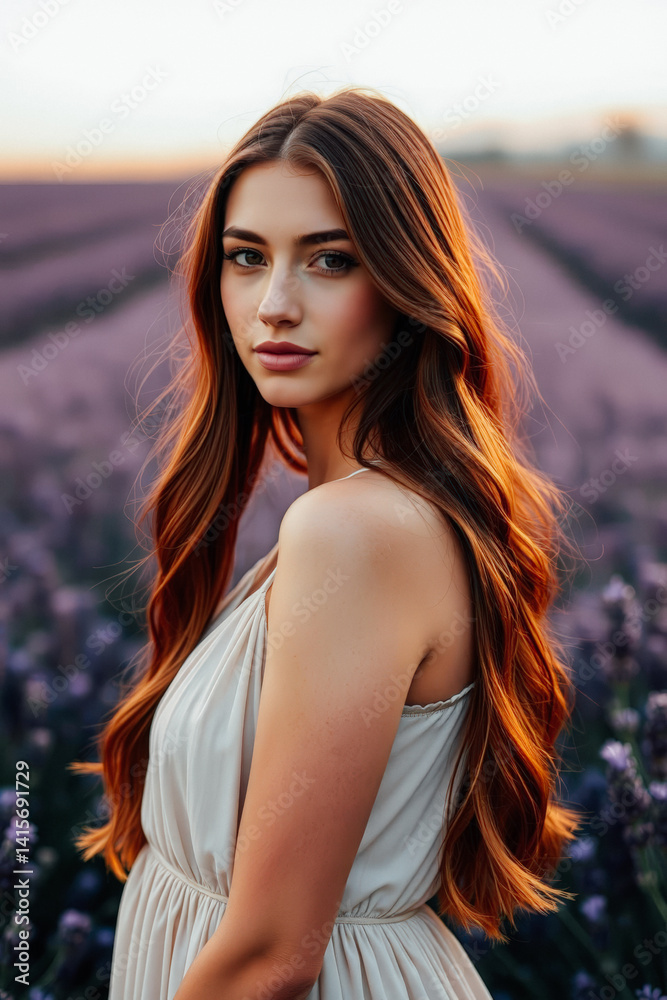 Beautiful Woman in a Lavender Field