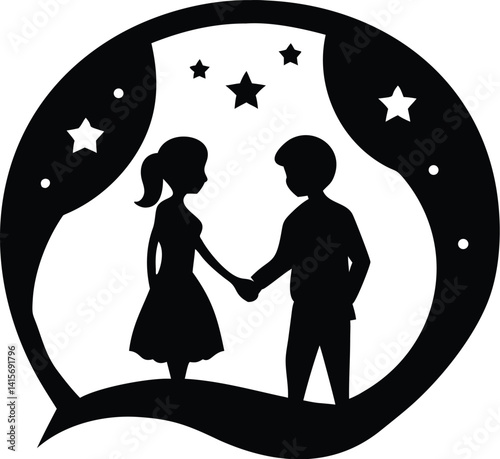 Romantic Couple Silhouette Holding Hands Under Stars