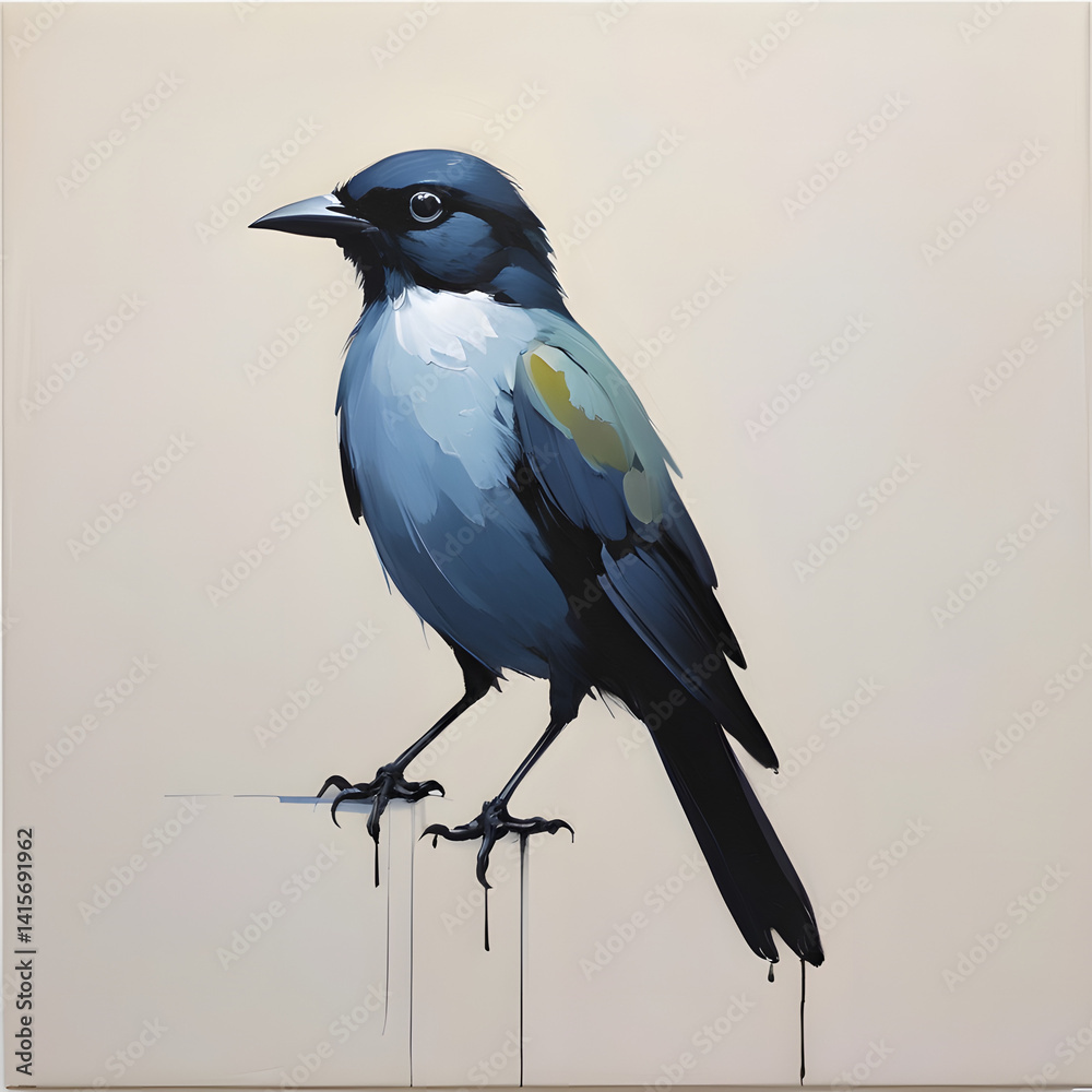 Obraz premium Bird Painting Isolated Animal on Gray Background - Oil Painting Art