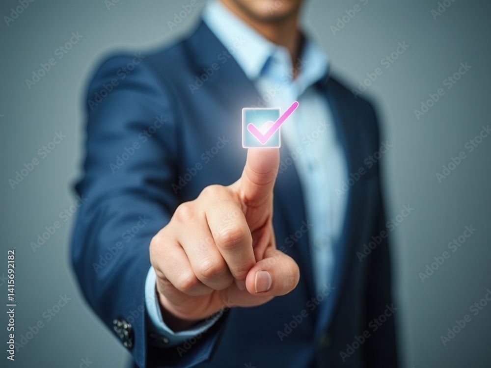 Businessman touch checking mark checklist marker,has choose one of the six options..