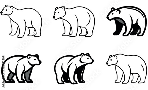 Simple Black and White Polar Bear Silhouettes for Graphic Design