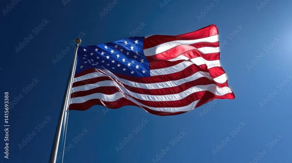 Fototapeta premium American flag waving proudly in the sky