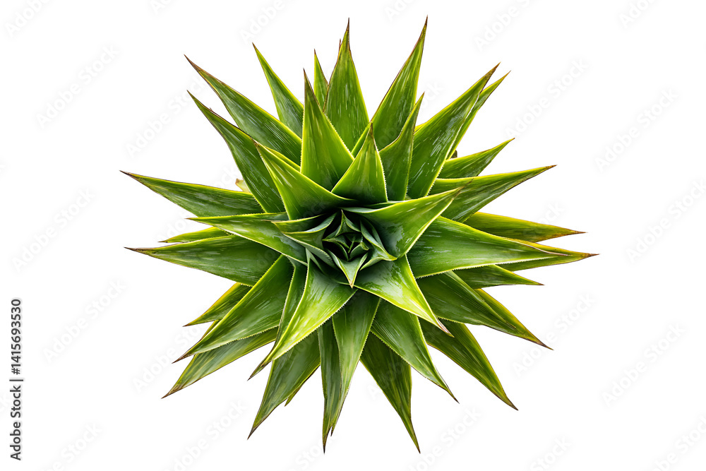 Vivid Green Pineapple Plant Top View Isolated Black Background, Vivid Green Pineapple Plant Top View Isolated Black Background,