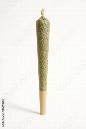 A close-up of a pre-rolled cannabis joint, showcasing its cone shape and natural wrapping. ideal for wellness and recreational themes.