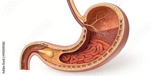 Human Stomach Anatomy 3D Cross-Section Illustration, Digestive System, Internal Organs Anatomy,Digestive System