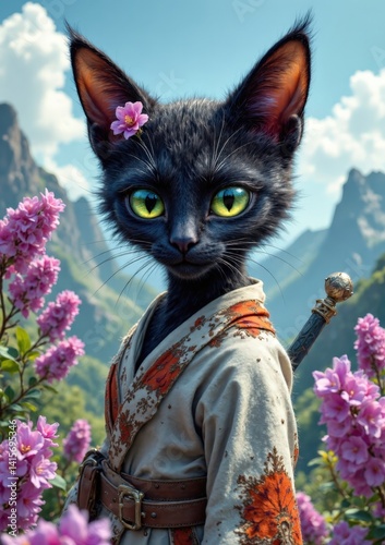 cat and flowers