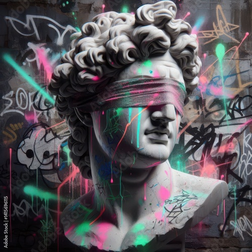 Historic Marble Form Bombed With Neon Spray