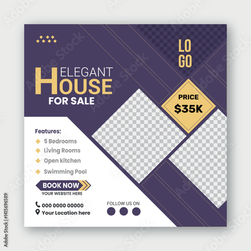 Real estate house sale social media post Instagram banner and square flyer template