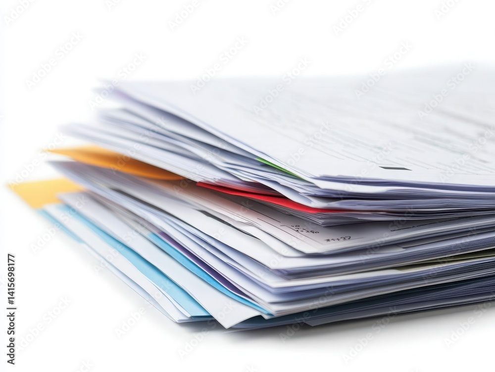 Isolated pack of various financial papers, spread out on white. Isolated pack of various financial papers, spread out on white.