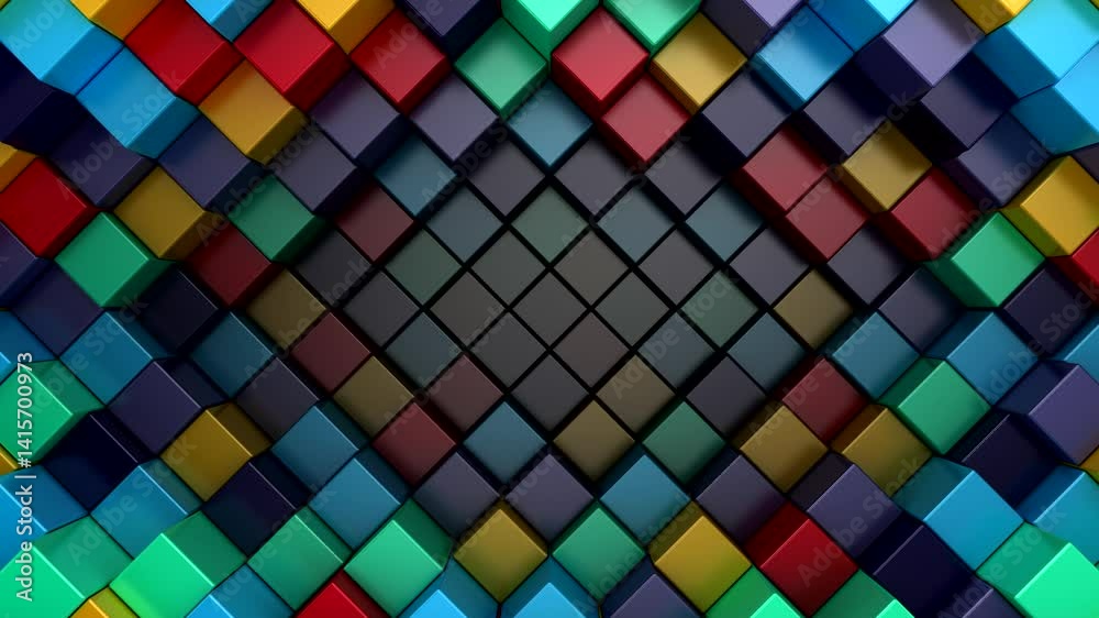 Background of Cubes. Abstract motion, loop, 3d rendering, 4k resolution
Background of Cubes. Abstract motion, loop, 3d rendering, 4k resolution
