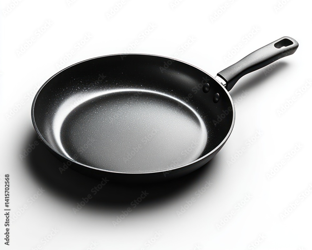 Sleek black frying pan on a clean white background, ideal for cooking and kitchen use Sleek black frying pan on a clean white background, ideal for cooking and kitchen use