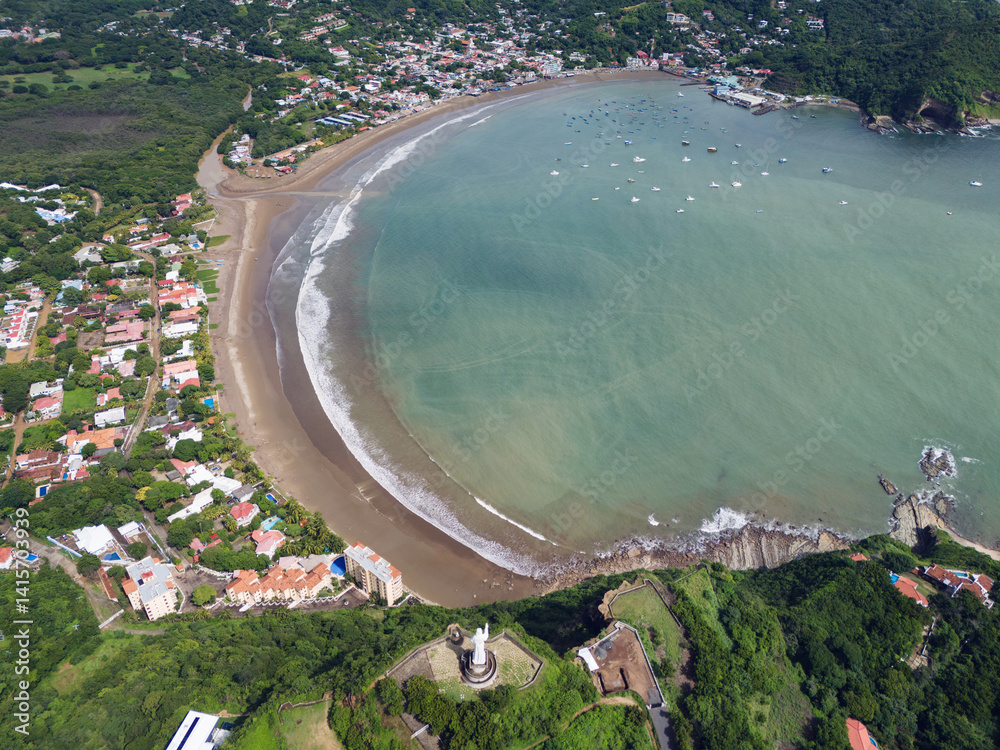 San Juan Del Sur shore aerial drone view